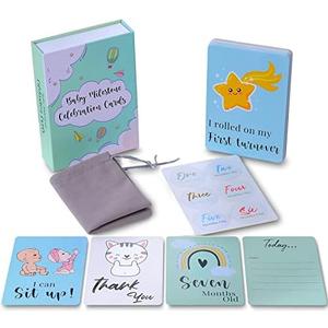 49 Pcs Milestone Moments Baby Memory Cards for Baby Boy or Girl,Record Pregnancy Life and Celebrate Special Milestone Moments for Baby's First Behavior,Baby Shower Gifts Cards