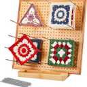 11.8" Crochet Blocking Board with 20 Pegs Pins, Granny Square Blocking Board for Crochet Projects, Bamboo Blocking Boards for Crocheting and Knitting, Wooden Gifts for Crocheter