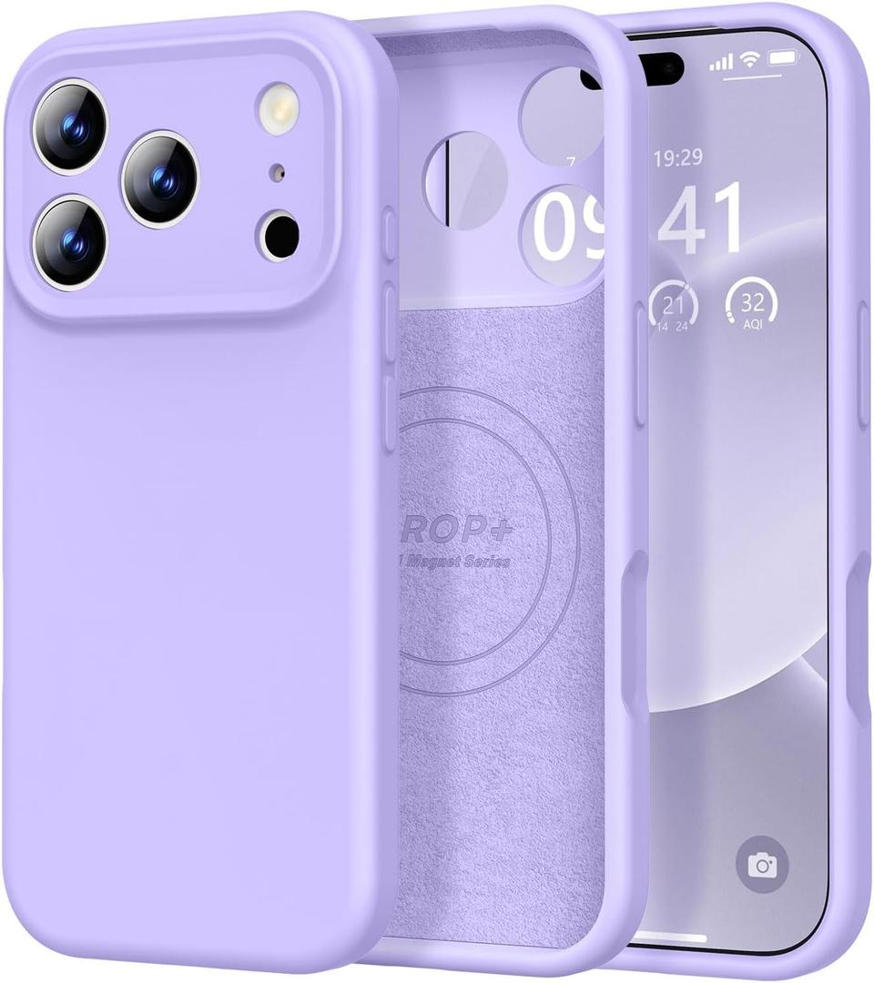 Vooii Magnetic for iPhone 17 Pro Max Case, Compatible with Magsafe (Premium Liquid Silicone) (Integrated Camera Control Button) Full Body Protective Anti-Scratch Microfiber Lining 6.9", Light Purple
