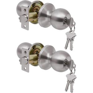 Lanwandeng 2 Pack Door Knobs with Lock and Key,All Keyed Same Entry Door Knob, Exterior and Interior Door Lock, Door Handle Satin Nickel