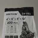 Zip Ties Assorted Sizes(4+6+8+12), 400 Pack, Black Cable Ties, UV Resistant Wire Ties by ANOSON