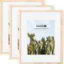 3 Pack 16 x 20 Picture Frame | Natural Wood 16x20 Frame Unfinished | 20x16 Picture Frame Matted to 11x14 | Plexiglass | Wall Mount Display Horizontally or Vertically - Unfinished (16x20-3P)