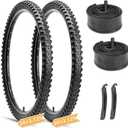 Hycline Mountain Bike Tires Set: 2-Pack 20/24/26x2.125 Inch Folding Replacement High-Density Bicycle Tires and Pair Inner Tubes with Tire Levers Compatible for Street & Off-Road Riding