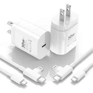 [2025 Upgraded] 30W iPhone 16/15/14/13/12 Charger Fast Charging Block with 6FT Long C to Type C& Lightning Cable 60W.Fast Charging for All iPhone/iPad and Galaxy Series (White 2)