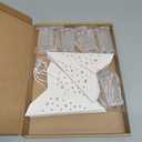 5PCS White Paper Star Lantern with Lights - 12 inch Hanging 3D Christmas Paper Star Lamp 5 Points Foldable Christmas Stars Light with Hollow Design for Home Xmas Wedding