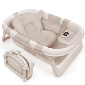 Jool Baby Foldable Baby Bathtub – Portable for Travel – Thermometer (Oat)