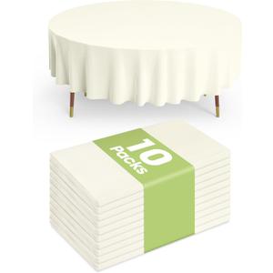 Pureegg Plastic Table Cloth Disposable 10 Pack, 84'' Round Table Cloths, Party, Wedding, Thanksgiving Decorations, Fall Tablecloths, Round, Beige Plastic Cover, Leakproof & Sturdy, Cream, Ivory