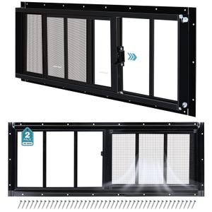 Melkus Shed Windows 12"x36" 2 Pack, Upgraded Sliding Transom Window with Tempered Glass and Screen for Shed, Chicken Coop, Barn, Greenhouse, Garage, Playhouse, Storage Room, Black