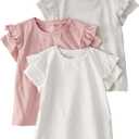 little planet by carter's unisex-baby 3-pack Tops Made With Organic Cotton, Grey/ Rose/ Cream, 5T