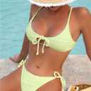 Women's Cinched Bikini Solid Color Wave Textured Knotted Tied Side Two Piece Swimsuit Bathing Suits, Color Green, Size: S