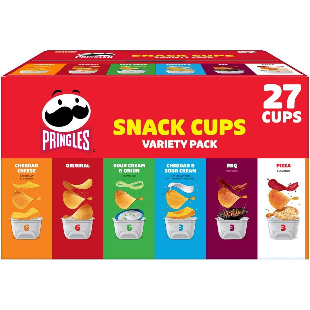 Pringles Potato Crisps Chips, Lunch Snacks, Snack Cups, Variety Pack, 19.5oz Box (27 Cups) (EXP 02/16/26)