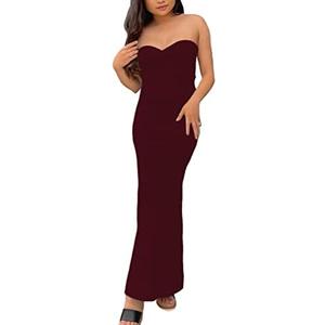 WFHFNJW Women Sexy Twist Knot Front Ribbed Knit Bodycon Bandeau Tube Dress Casual Solid Strapless Maxi Long Dress size M
