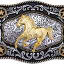 Western Cowboy Belt Buckle with Animal Pattern for Men & Women (Gold)