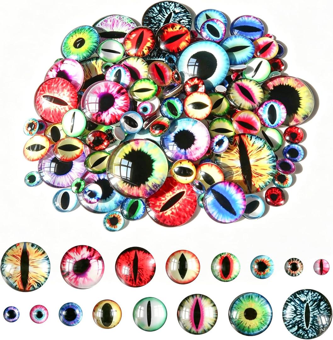 TOAOB 80pcs Assorted Colors Glass Dragon Eyes 6mm to 30mm Crafts Cabochons for Clay Doll Making Sculptures Props and DIY Jewelry Making Findings