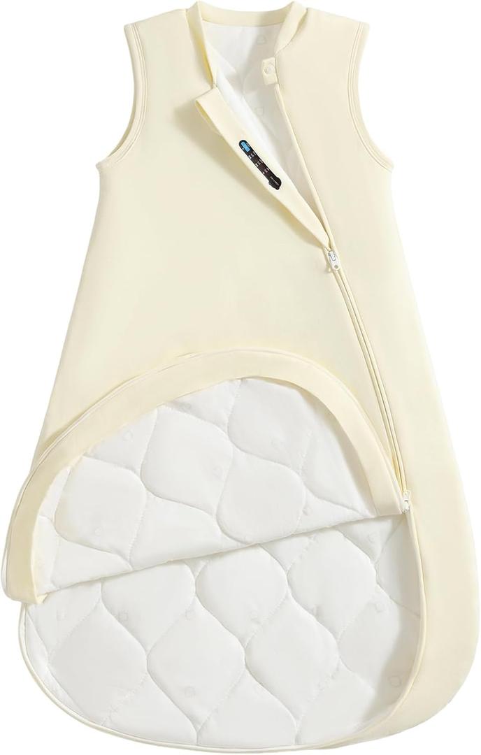 1.0 Tog 2.5 Tog Baby Sleep Sack, 100% Cotton Baby Sleeping Bag 3-24M, 2-Way Zipper Baby Wearable Blanket (Light Yellow)