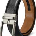 Black Mens Belt Ratchet Belts Dress Casual Leather Belt for Men With Slide Adjustable Click Buckle Gifts Box (28" to 34"Waist Adjustable)