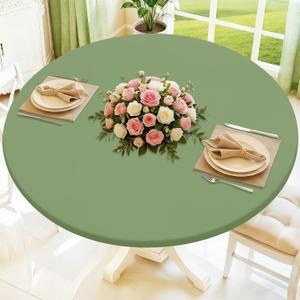 Moosfor Round Spandex Tablecloth, Elastic Fitted Waterproof Tablecloths for 36"-44" Tables, Stretch Washable Picnic Table Cover for Camping, Dining, Indoor and Outdoor, Sage Green
