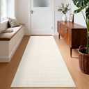 Washable Runner Rug 2x6 Modern Solid Color Kitchen Runner Mat Minimalist Plain Long Runner Rug for Entryway Bedroom Bedside Non Slip Low Pile Boho Accent Solid Runner Rugs for Nursery, Ivory