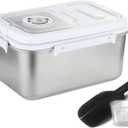 RUIAN 10L Airtight Pet Food Storage Container Stainless Steel with Scoop - Translucent Moisture-Proof Plastic Bin for Dry Food, Cat/Dog Treats, Grains - Seal Locking Lid Keep Fresh (JC366-2)