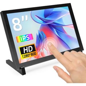 ELECROW 8 Inch Touchscreen Monitor, 1280x800 IPS LCD HD Display with Stand, Portable Capacitive Touch Screen Compatible for Raspberry Pi 3/4/5, Win 11/10/8/7, Jetson Nano, laptops, Game Consoles Black