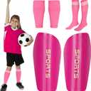 Soccer Shin Guards for Kids Adults, Toddler Shin Pads Set with Sleeves and Long Soccer Socks for Age 2-16 Boys & Girls, Youth &Men, Lightweight Soccer Equipment (M(Kids, 5-8 years, Rose Red)