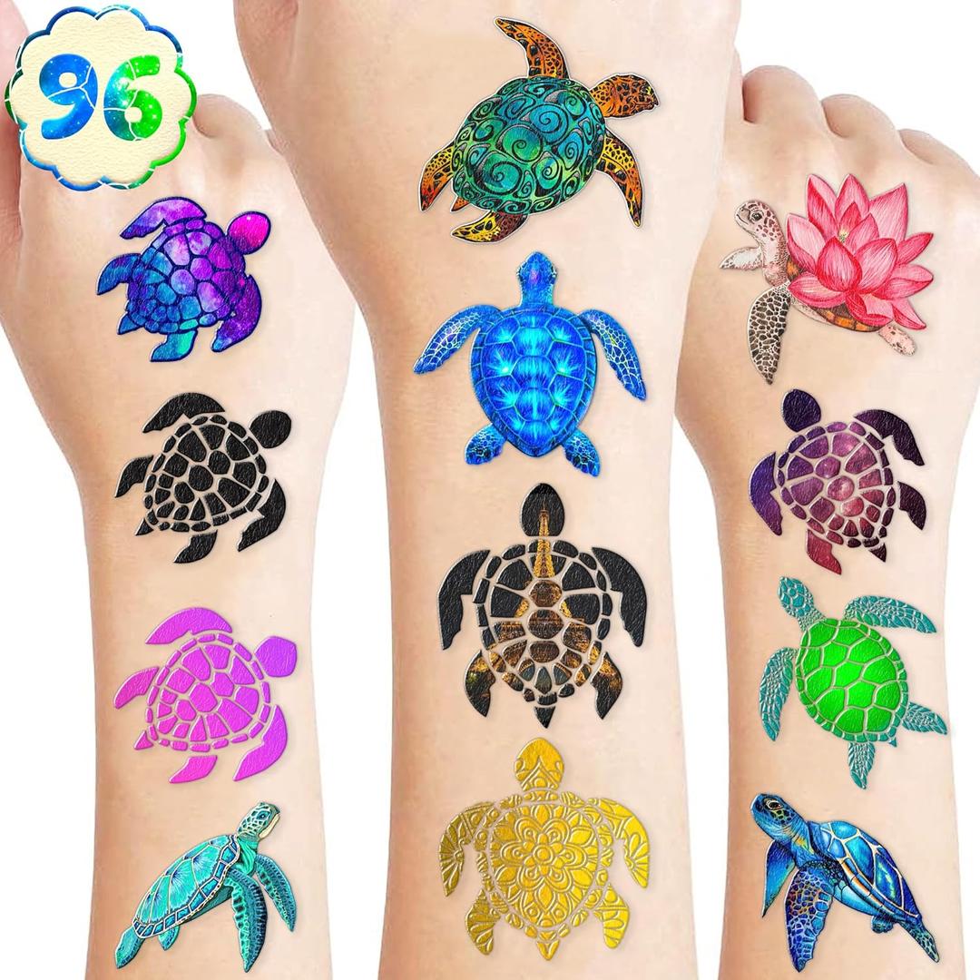 6 x Pre-Cut Turtle Temporary Tattoos - Under The Sea Creatures Ocean-Themed Stickers for Kids' Birthday Party Supplies, Decorations, Favors, and Prizes - Turtle Party Decorations 6 x Pre-Cut Turtle Temporary Tattoos - Under The Sea Creatures Ocean-Themed Stickers for Kids' Birthday Party Supplies, Decorations, Favors, and Prizes - Turtle Party Decorations