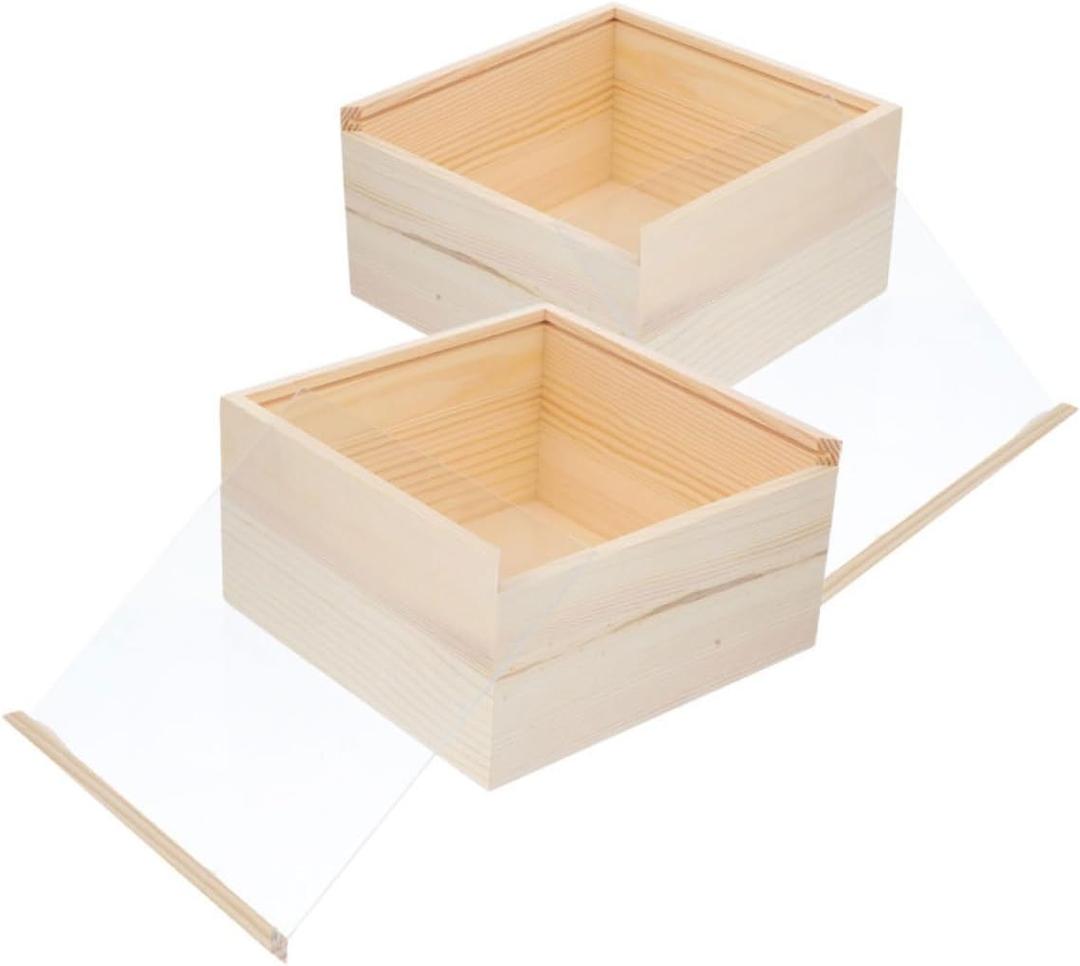 2pcs Retro Wood Storage Boxes Acrylic Lids Decorative Organizer for Jewelry Diy Desk Organizer Art Hobby Storage (12.00X12.00X8.00CM)