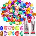 anezus 120PCS Craft Jumbo Jewels, Large Sequins with 2 Pack B7000 Jewelry Glue, Flat Back Craft Gems Rhinestones for Pirate, Fake Gemstones for Fabric, Clothing, Craft, Decoration