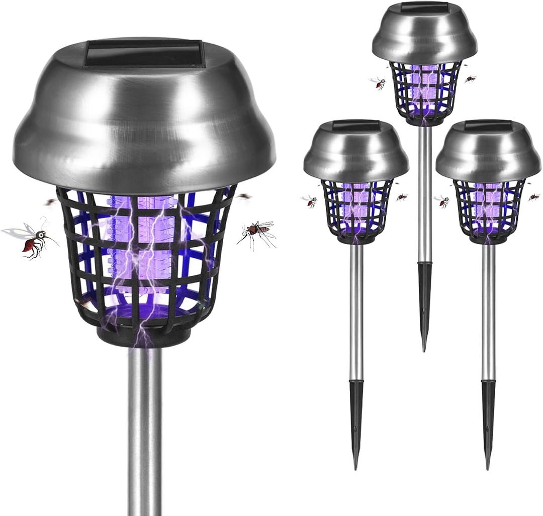 4PCS Solar Mosquito Zapper Outdoor, Bug Zapper Outdoor Solar with UV Light, Bug Zapper Repellent Trap, Outside Bug Repellent Trap Used to Keep Gnat Small Flying Mosquitoes Insect Away