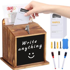 Suggestion Box with Slot and Lock, with 100 Suggestion Cards - Ballot, Donation, Comment Drop Box for Church, Office, Wedding - Wall Mount/Countertop