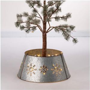 Glitzhome 21" D Metal Tree Collar, Christmas Tree Base Cover for Artificial Trees, Snowflake Diecut Galvanized Tree Collar w/String Light Christmas Tree Ring Xmas Tree Skirt for Christmas Decor