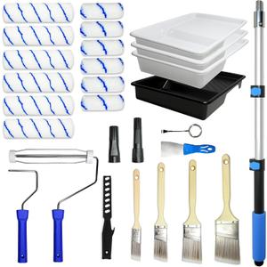 Paint Roller Extension Pole - 28PCS 3FT Telescoping Paint Roller Kit, Wall Painting Naps for Professionals with Brush Microfiber Roller Cover for House Wall