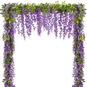 4Pcs Wisteria Artificial Flower Garland 6.9Ft Purple Wisteria Vine Silk Hanging Flowers Fake Rattan Floral Decor for Garden Outdoor Ceremony Wedding Arch Party Backdrop, Total 27.6Ft, Purple