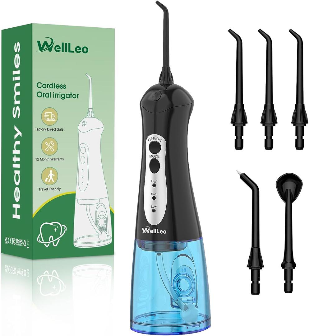 Water Flossers for Teeth, Portable Oral Irrigator Rechargeable Water Dental Flosser Pick with High Pressure 5 Jet Tips, IPX7 Travel Water Flossing for Brace Teeth Cleaner Gum Care (Black)