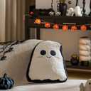 WDS WONDROUS Ghost Pillows Halloween Decor  Ghost Shaped Throw Pillow for Home, Soft Stuffed Fun Ghost Cushion Halloween Decorations Indoor  Cute Black and White Halloween Pillow  15.8x12.6in