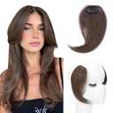 Benehair Side Bangs Clip in Bangs Human Hair Extensions Curtain Bangs 10 inch Remy French Bang For Women 15g #04 Medium Brown