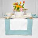 Solino Home Linen Table Runner 90 Inches Long - Light Blue and White 100% Pure Linen 14 x 90 Inch Table Runner for Dining, Mothers Day, Summer - Contempo