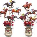 Horse Racing Centerpiece Sticks 17 Pieces Horse Race Party Table Toppers Derby Day Decorations Racehorse Party Supplies for Run for The Roses Racing Birthday Party Decor (Brown)