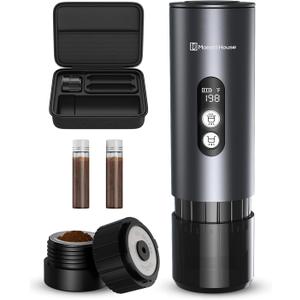 Maestri House 150W Espresso Maker with 2-3 Min Fast Self-Heating, Portable Travel Espresso Coffee Machine with Bag, Small Tea Cup Also Holder for NS Capsule & Ground Coffee for Car Camping, RV, Hiking