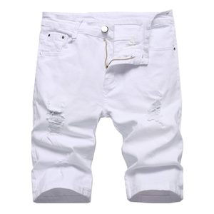 GUNLIRE Men's Summer Ripped Distressed Slim Fit Knee Length Washed Denim Jeans Shorts 38