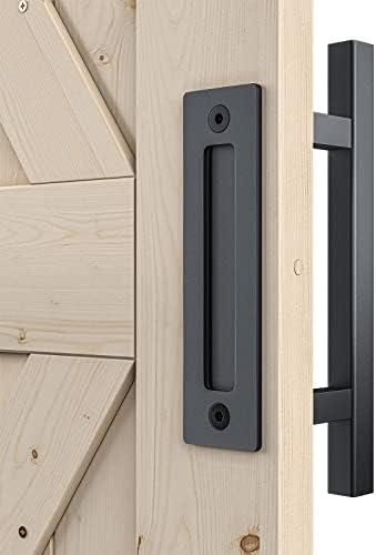 SMARTSTANDARD Heavy Duty 12" Pull and Flush Barn Door Handle Set, Large Rustic Two-Side Design, for Gates Garages Sheds Furniture, Solid Steel, Square, Black