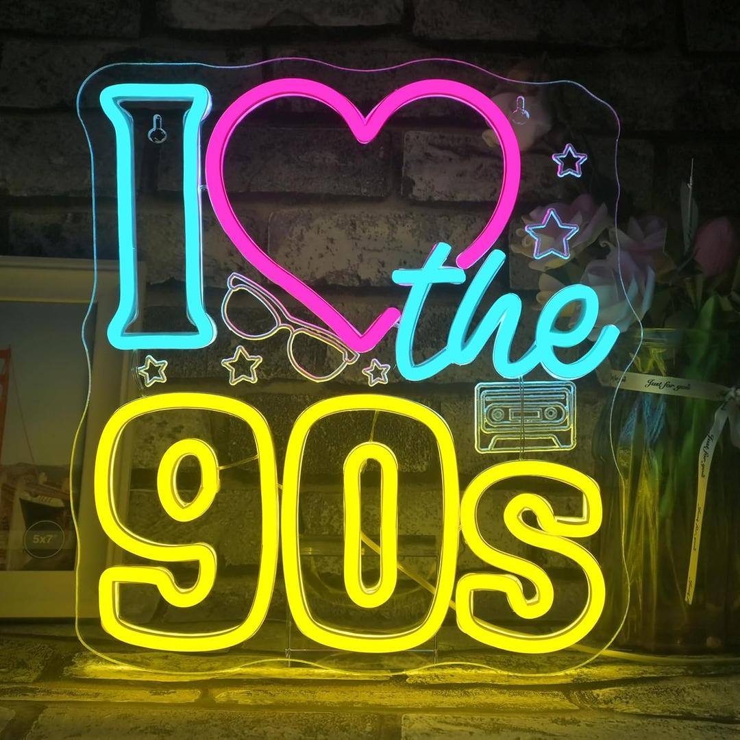 Looklight I Love the 90s Neon Sign Dimmable Back To The 90'S Led Signs for Wall Decor Colorful Neon Light Sign 90S Party Bar Live House 90's Background Retro Decorations 11.41''x 12.6''