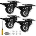 QNCZ Caster Wheels, 2" Caster Set of 4, Heavy Duty Casters and Silent Polyurethane Wheels, Swivel Plate Castor Wheels for Cart, Black, 4 Pack