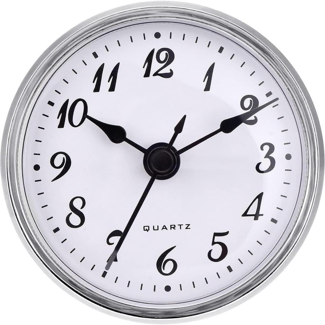 Hicarer 2.8 Inch/ 70 mm Quartz Clock Insert, Gold Trim, Arabic Numeral, Quartz Movement (Silver Trim)