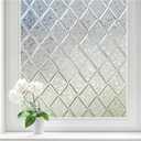Haton Window Privacy Film Decorative Frosted Glass Window Film, Sun Blocking Stained Glass Clings, Static Cling Removable Stickers for Home Door Coverings, Lattice Pattern 17.5" x 118.1"