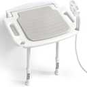 Wall Mounted Shower Seat with Arms, 2mm Thick Aluminum Frame Supports 550lbs, Folding Shower Chair with Memory Foam Cushion, 8 Adjustable Heights, Fold Down Bathroom Bench for Seniors & Disabled