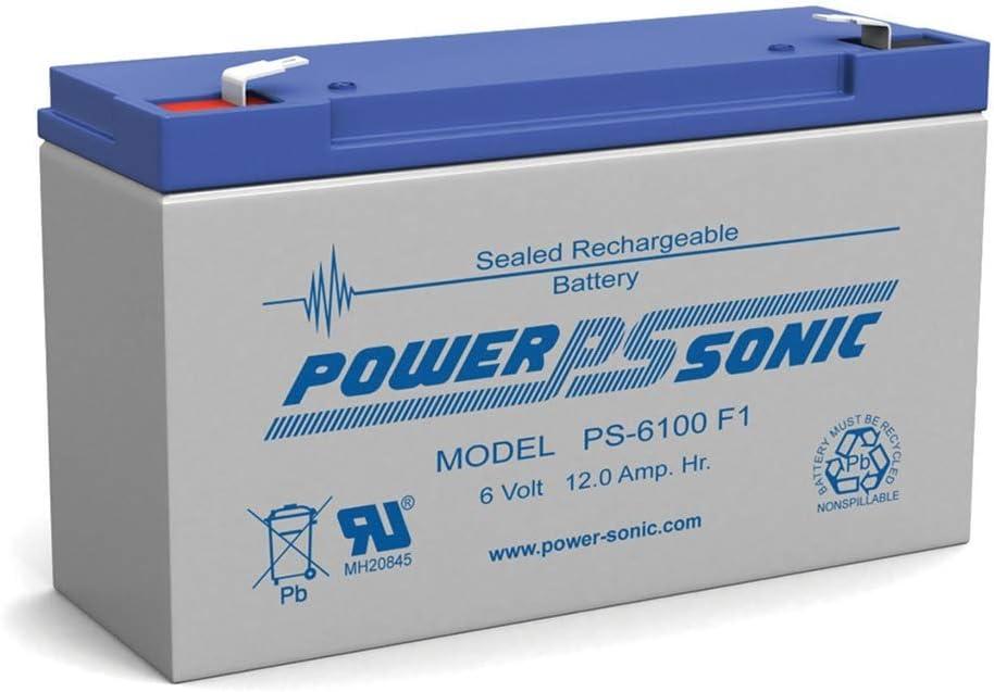 Power Sonic PS-6100 Rechargeable Sealed Lead Acid Battery 6V 12AH for General Purpose, Medical, Emergency Lighting, Fire and Security with F1 Terminals