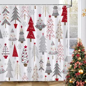 GOOESING Merry Christmas Shower Curtain Winter Christmas Tree with Snowflake Waterproof Bath Curtain for Bathroom Xmas Holiday Bathroom Decorations with Hooks 72x72 Inch
