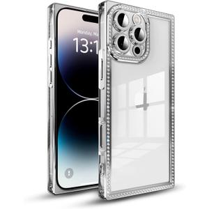 Rectangle Glitter Bling Diamond Case for iPhone 13 Pro,Cute Luxury Sparkly Cover,Full Camera Protection Soft TPU Bumper Shockproof Slim Phone Case for Women Girls(iPhone 13 Pro,Silver)