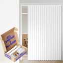 AJAZZ 100% Blackout Accordion Doorway Curtain Sets Magnetic Door Curtain Patio Door Invisible Folding Door for Bedroom Living Room (1 Pack, 74 W x 78 L, White+Rod)
